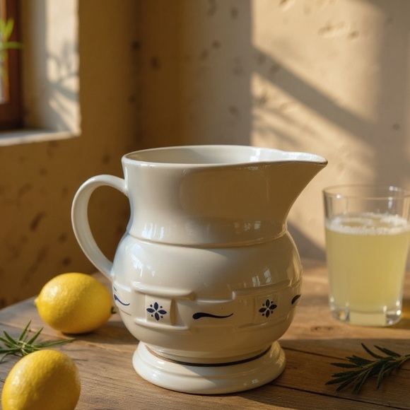 Vintage Longaberger Blue Embossed Weave Pitcher Farmhouse Decor - Picture 3 of 5